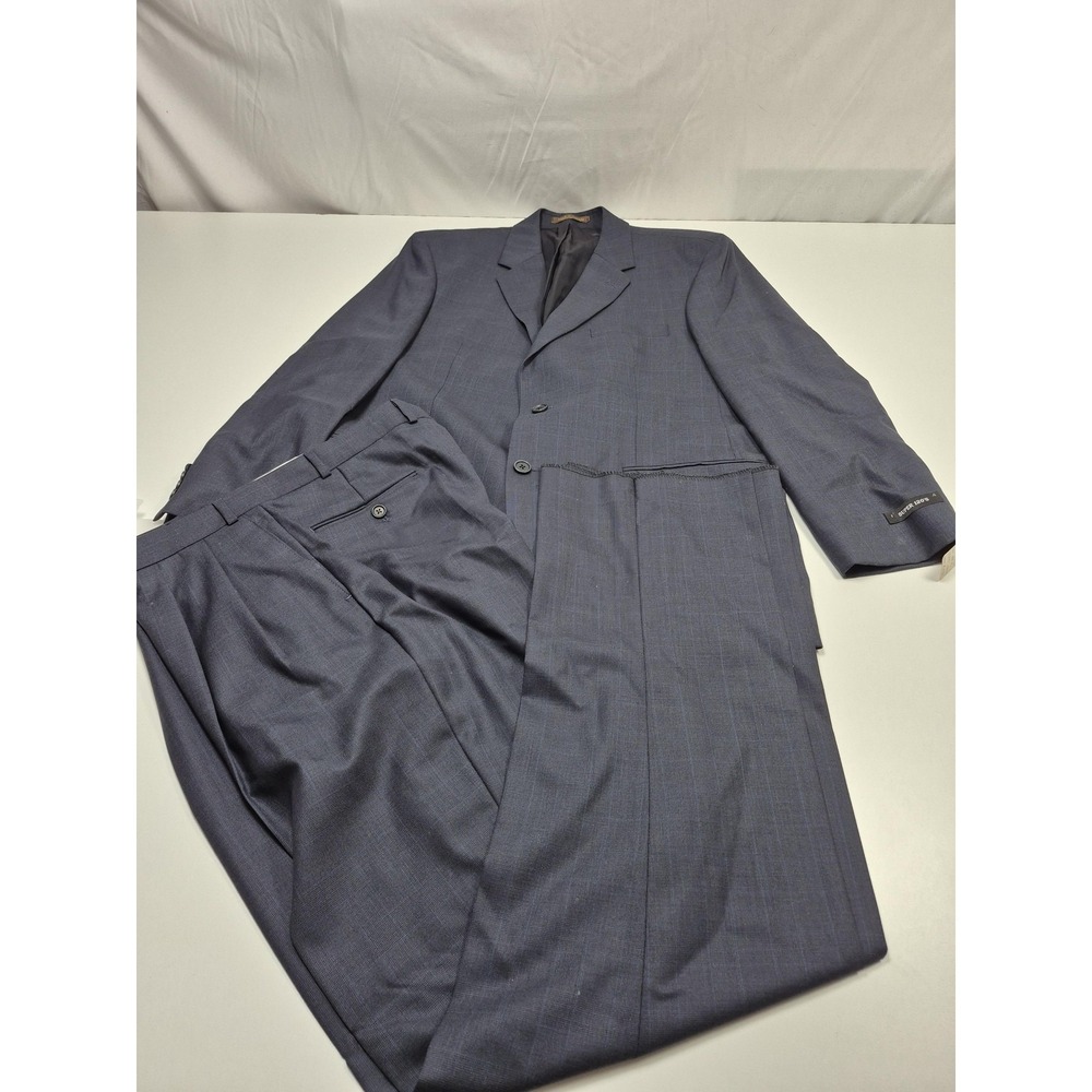 Suit Mens 44 Gray Wool Cashmere Check 2 Piece 37x35 Super 120s Canada NWT FLAW